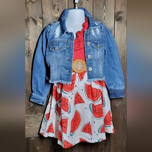 NWT Red And White Kids Waremelon Dress Denim Jacket with